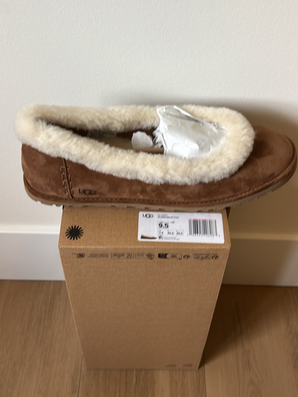 UGG Chestnut Suede Shearling-Trim Slip-On Flats